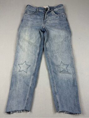 H&M Coachella Star Jeans Womens 4 Button Fly Raw Hem Light Wash Denim festival